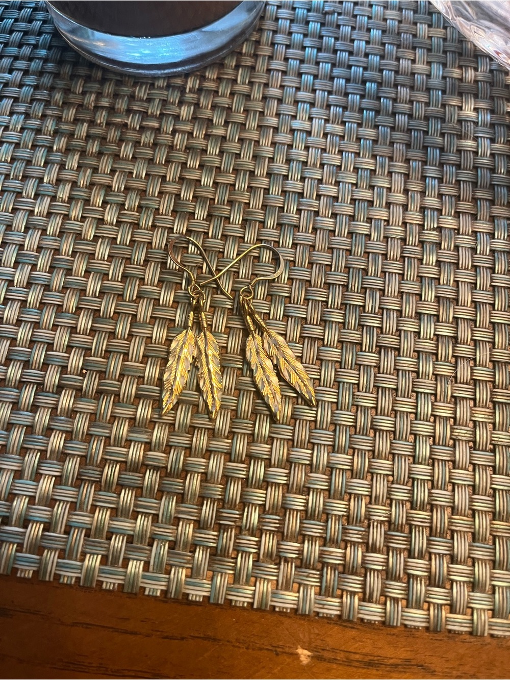 Vintage M Sterling Silver Gold Plated feather earrings.